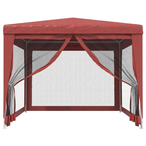vidaXL Party Tent with 4 Mesh Sidewalls Red 3x4 m HDPE