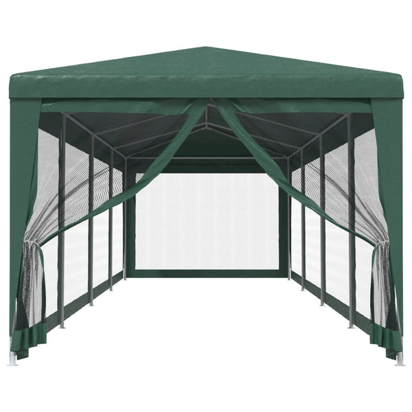 vidaXL Party Tent with 10 Mesh Side Walls Green 3x12 m HDPE