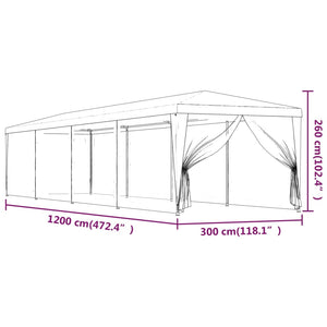 vidaXL Party Tent with 10 Mesh Side Walls Green 3x12 m HDPE