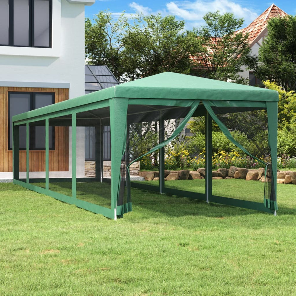 vidaXL Party Tent with 10 Mesh Side Walls Green 3x12 m HDPE
