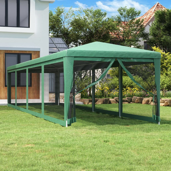vidaXL Party Tent with 10 Mesh Side Walls Green 3x12 m HDPE