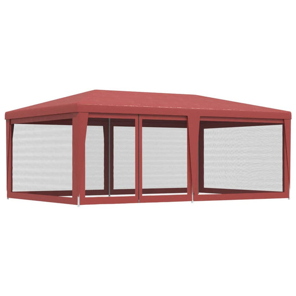 vidaXL Party Tent with 6 Mesh Side Walls Red 6x4 m HDPE