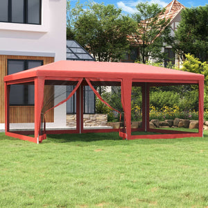vidaXL Party Tent with 6 Mesh Side Walls Red 6x4 m HDPE