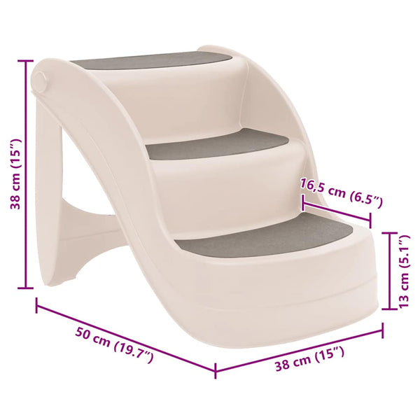 vidaXL 3-Step Foldable Dog Stairs Cream 50x38x38 cm Plastic