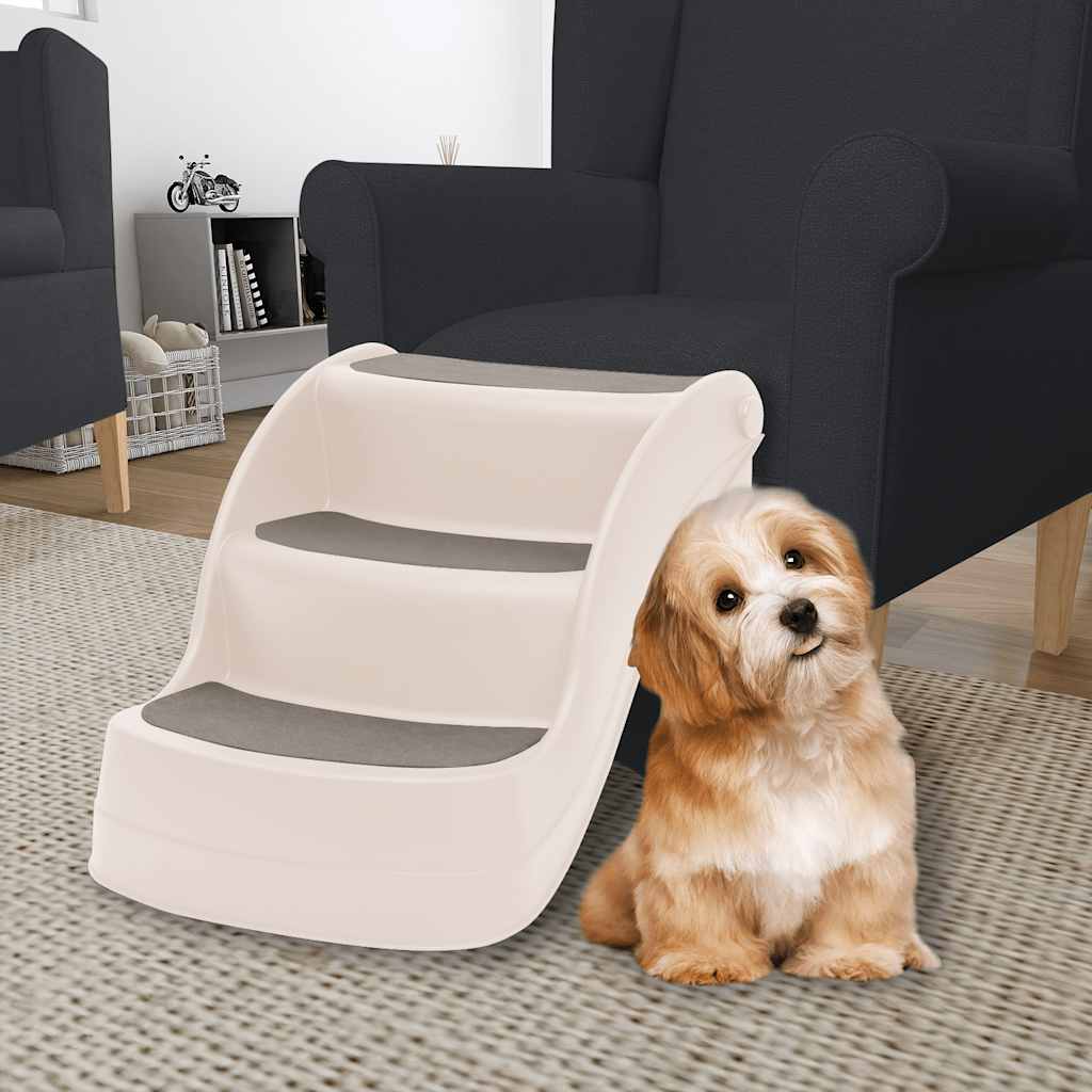 vidaXL 3-Step Foldable Dog Stairs Cream 50x38x38 cm Plastic
