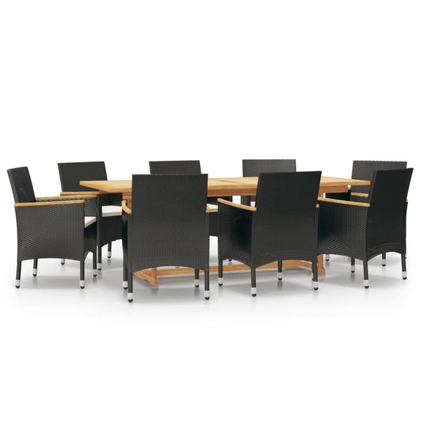 vidaXL 9-piece Outdoor Dining Set with Cushions Black
