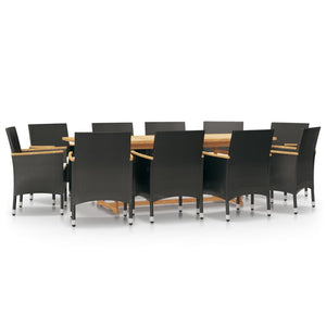 vidaXL 11-piece Outdoor Dining Set with Cushions Black