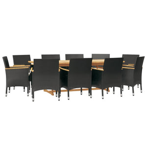 vidaXL 11-piece Outdoor Dining Set with Cushions Black