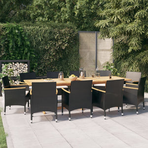 vidaXL 11-piece Outdoor Dining Set with Cushions Black