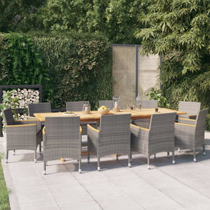 vidaXL 11-Piece Garden Dining Set with Cushions Grey