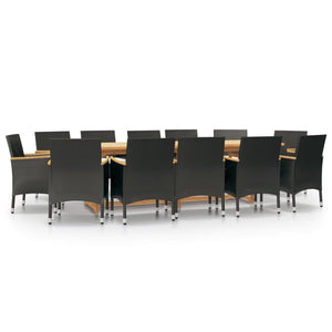 vidaXL 13-Piece Garden Dining Set with Cushions Black