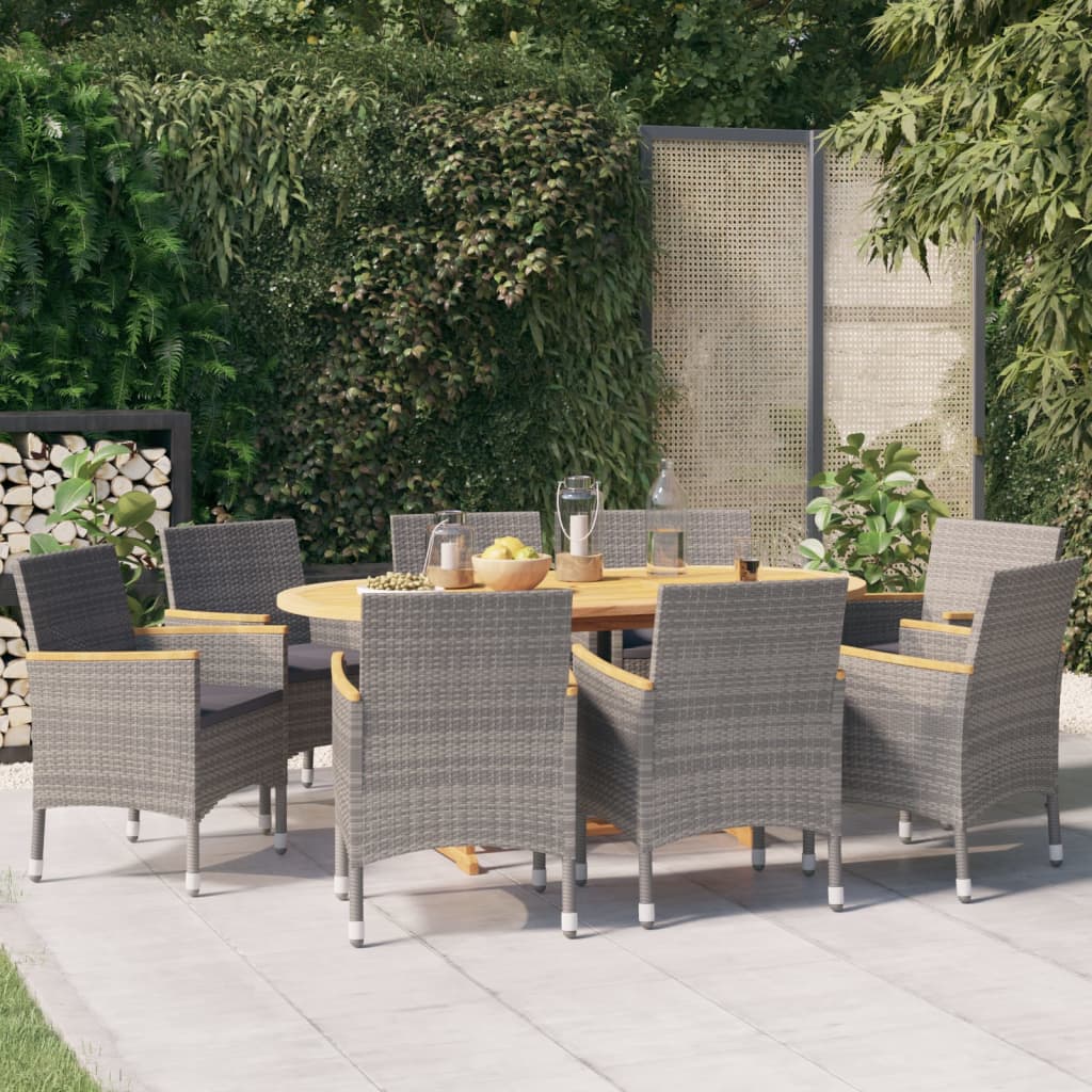 vidaXL 9-piece Outdoor Dining Set with Cushions Black