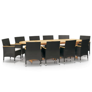 vidaXL 11-piece Outdoor Dining Set with Cushions Black