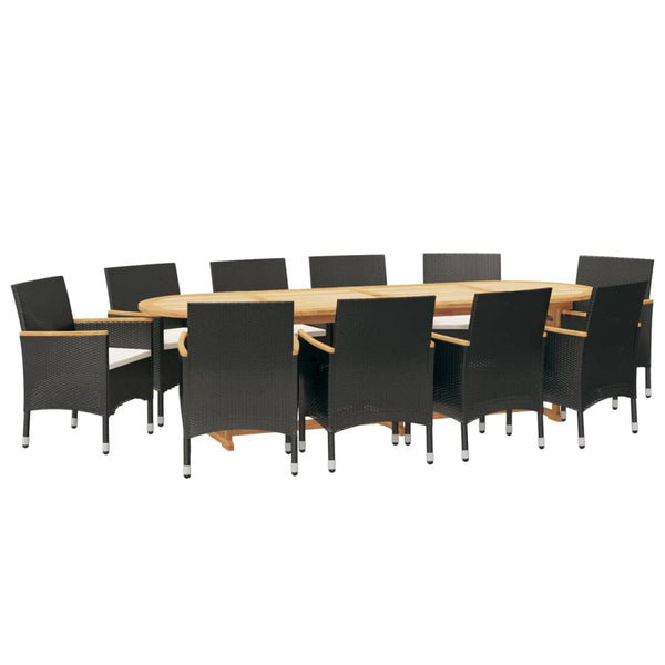 vidaXL 11-piece Outdoor Dining Set with Cushions Black