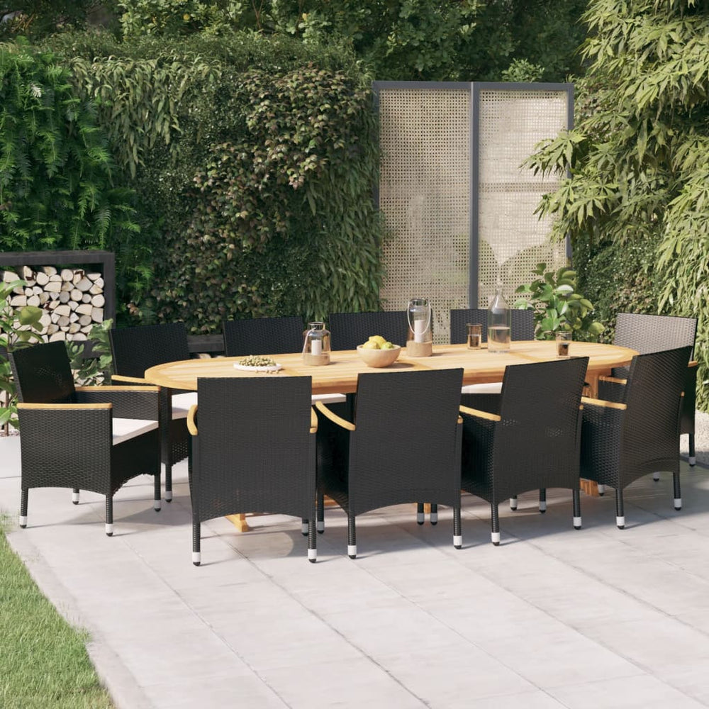 vidaXL 11-piece Outdoor Dining Set with Cushions Black