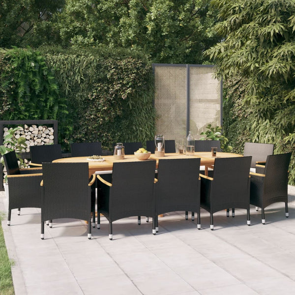 vidaXL 13-Piece Garden Dining Set with Cushions Black