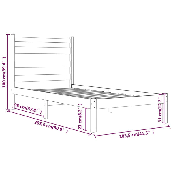 vidaXL Solid Wood Bed White Pine 100x200 cm