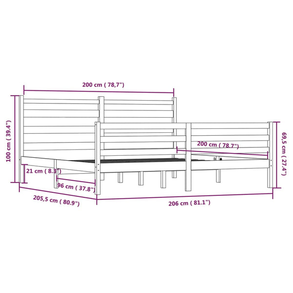vidaXL Solid Pine Bed 200x200 cm Grey
