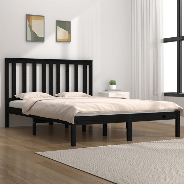 vidaXL Solid Wood Bed Black Pine 140x190 cm