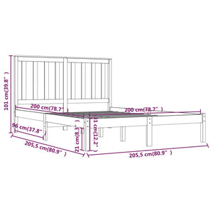 vidaXL Solid Wood Bed Black Pine 200x200 cm