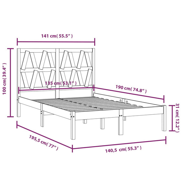 vidaXL Solid Pine Wood Bed 135x190 cm
