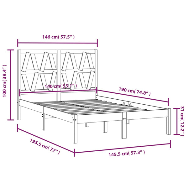 vidaXL Solid Wood Bed Black Pine 140x190 cm