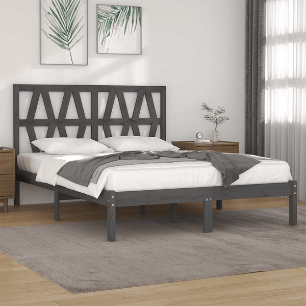 vidaXL Solid Wood Bed Grey Pine 200x200 cm
