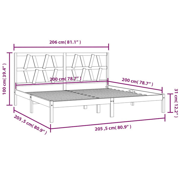 vidaXL Solid Wood Bed Black Pine 200x200 cm