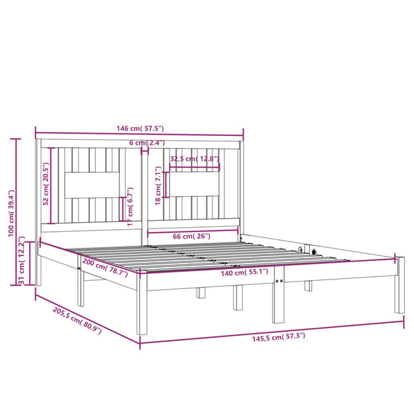 vidaXL Solid Pine Bed White 140x200 cm