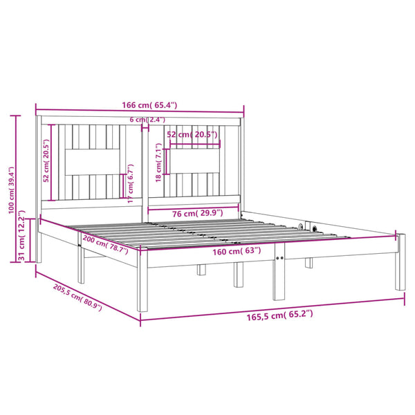 vidaXL Solid Pine Bed 160x200 cm