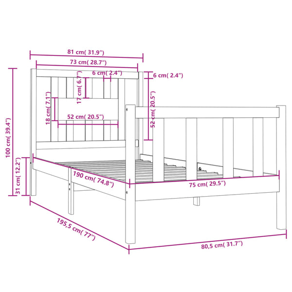 vidaXL Solid Wood Bed Frame without Mattress Black