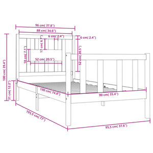 vidaXL Solid Wood Bed Black 90x190 cm