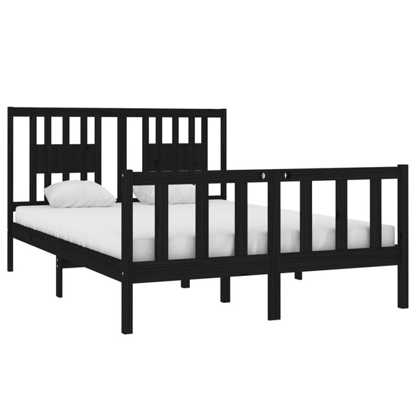 vidaXL Solid Wood Bed Black 135x190 cm