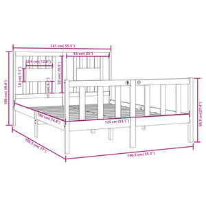 vidaXL Solid Wood Bed Black 135x190 cm