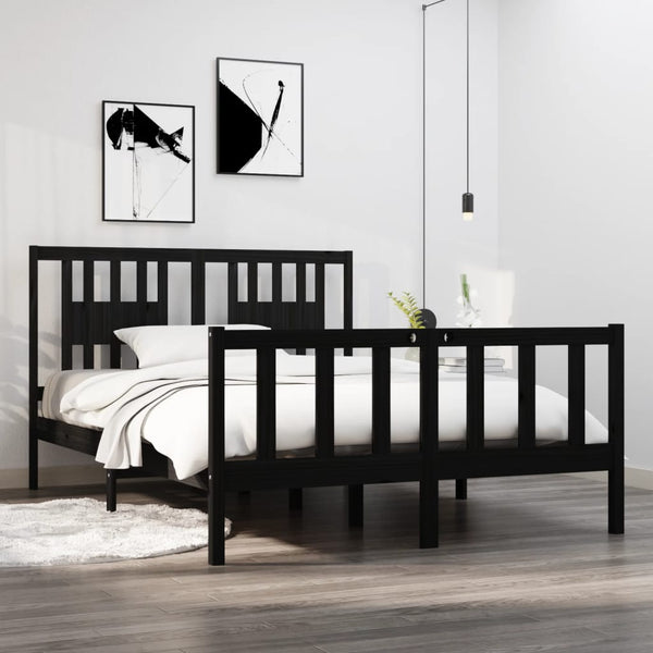 vidaXL Solid Wood Bed Black 135x190 cm