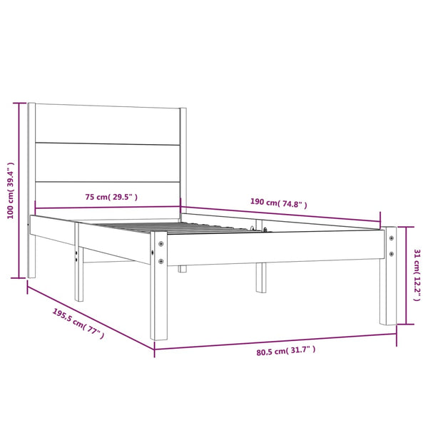 vidaXL Solid Wood Bed 75x190 cm