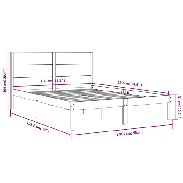 vidaXL Solid Wood Bed 135x190 cm