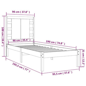 vidaXL Solid Wood Bed 90x190 cm