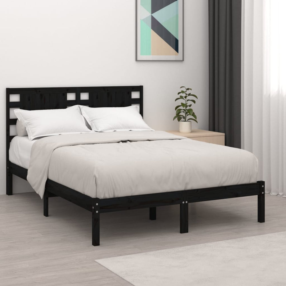 vidaXL Solid Wood Bed Black Pine 140x190 cm