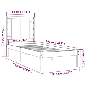 vidaXL Solid Pine Bed Frame without Mattress 90x200cm