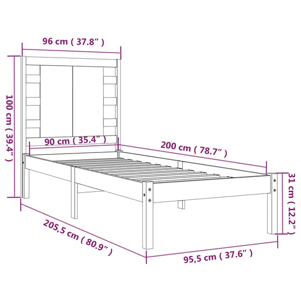vidaXL Solid Pine Bed Frame without Mattress 90x200cm