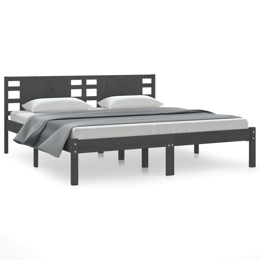 vidaXL Solid Wood Bed Grey Pine 200x200 cm