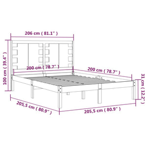 vidaXL Solid Wood Bed Black Pine 200x200 cm