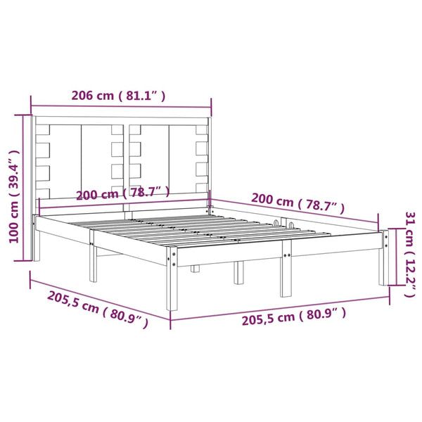 vidaXL Solid Wood Bed Black Pine 200x200 cm