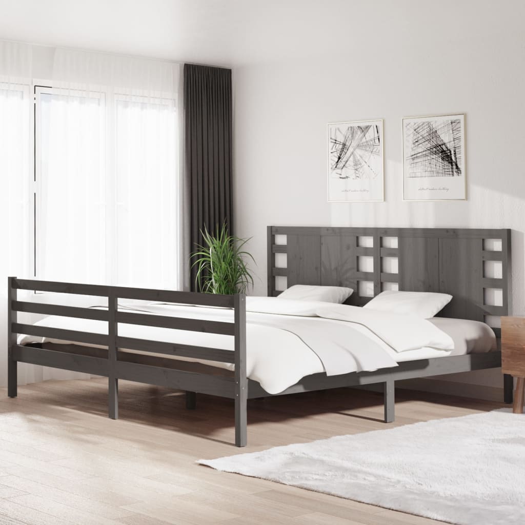 vidaXL Solid Wood Bed Grey Pine 200x200 cm