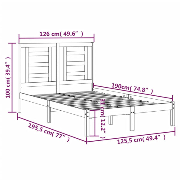 vidaXL Solid Wood Bed White 120x190 cm