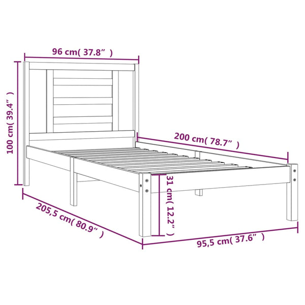vidaXL Solid Pine Bed Frame without Mattress 90x200cm