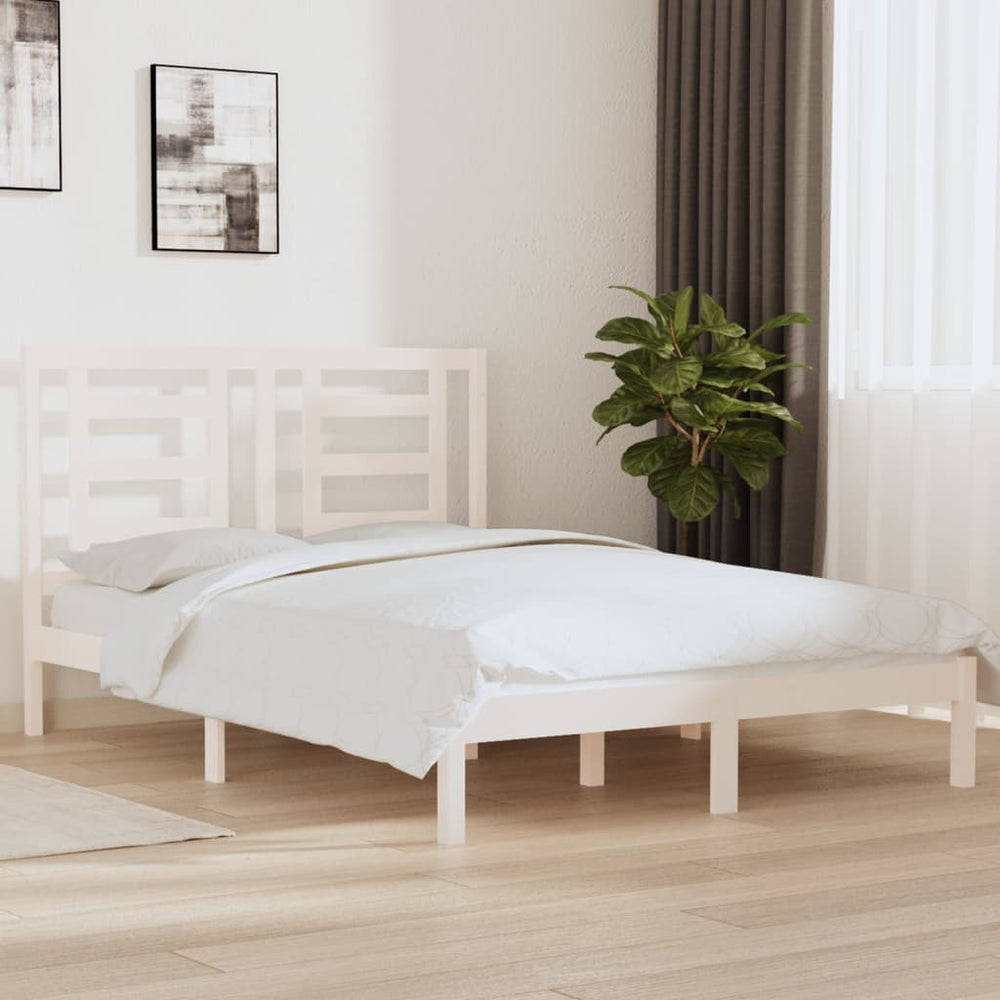 vidaXL Solid Wood Bed Frame White 140x200 cm Pine Wood (No Mattress)