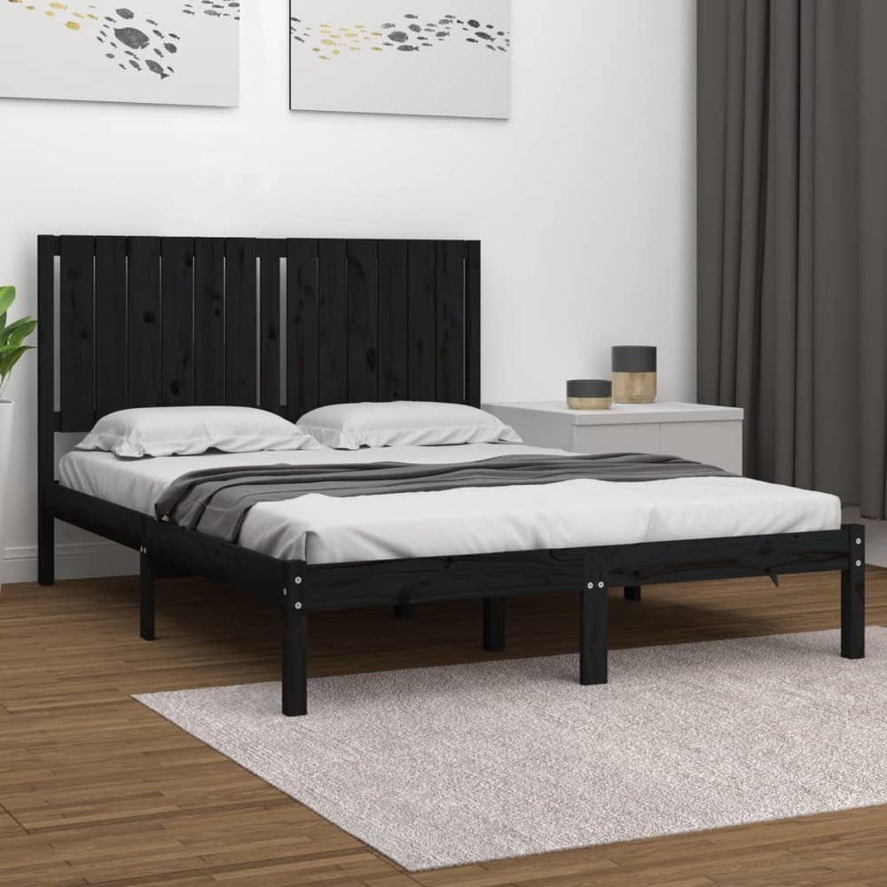 vidaXL Solid Wood Bed Black Pine 140x190 cm