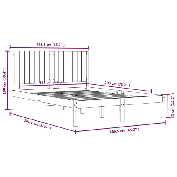 vidaXL Solid Wood Bed Frame without Mattress 160x200 cm Pine Wood